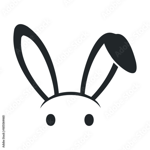 Minimalist black and white illustration of a cute bunny with big ears