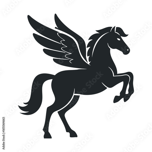 Silhouette of majestic winged horse pegasus in dynamic pose