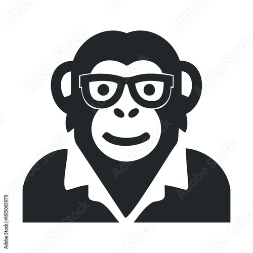 Stylized monkey icon with glasses and shirt - black and white design