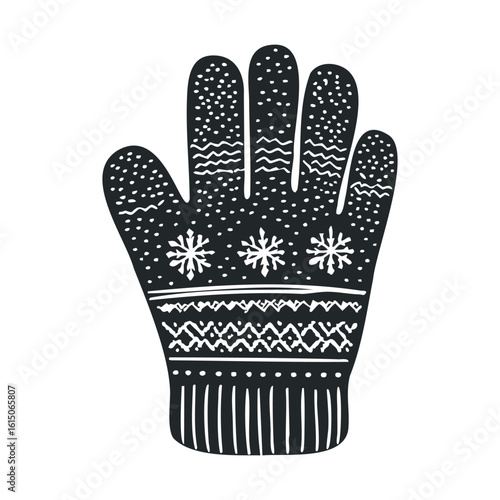 Winter knitted glove with snowflake pattern and stitching details
