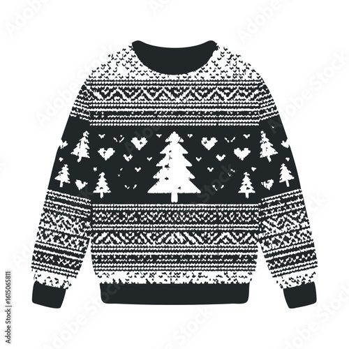 Black and white christmas sweater with tree pattern