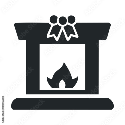 Cozy christmas fireplace silhouette with ornaments and flames