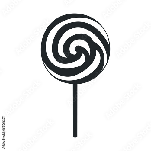 Black and white swirled lollipop illustration on white background