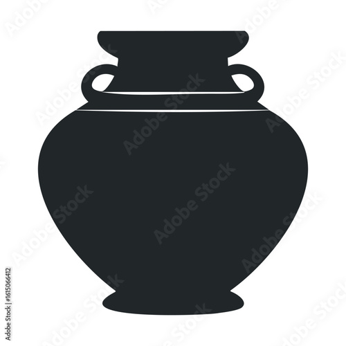 Silhouette of ancient ceramic vase with decorative handles and wide lip
