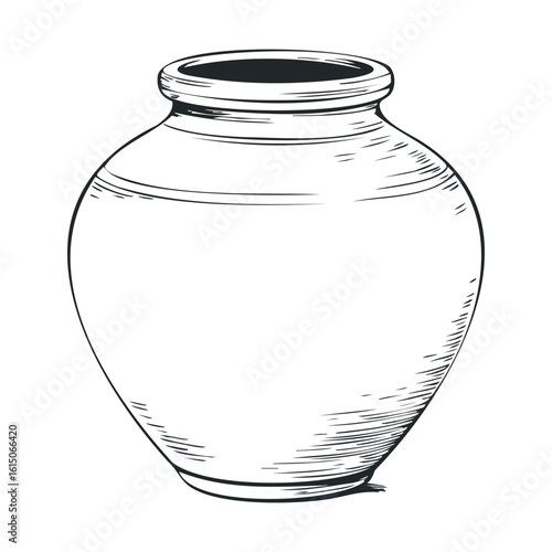Elegant black and white sketch of ceramic vase with textured design