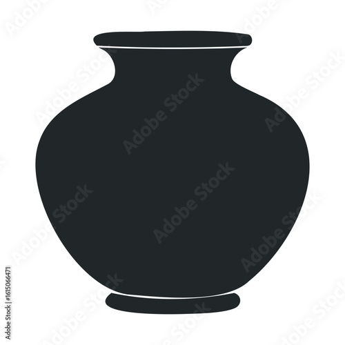Minimalist black ceramic vase on white background