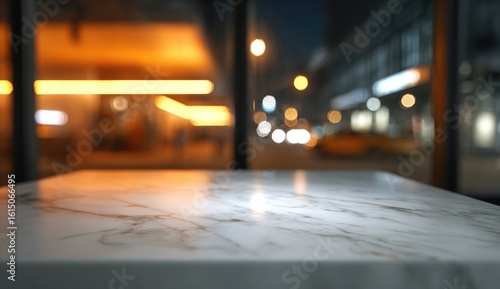 Wallpaper Mural Empty marble table at night, city lights out of focus Torontodigital.ca