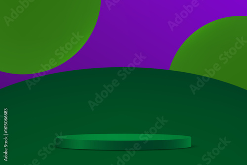 Purple and green background vector 3d with podium Space for selling products on the website. Abstract wallpaper design with copy space to display your products. Vector illustration.