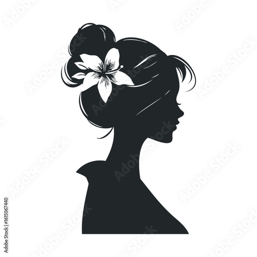 Silhouette of a woman with floral hair decoration