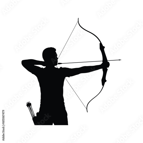 Silhouette of Archer Aiming Bow and Arrow Archery Sport Athlete in Action