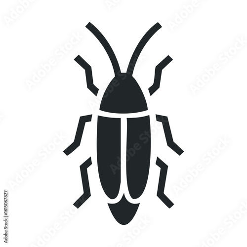 Black cockroach icon on white background: insect symbol for pest control