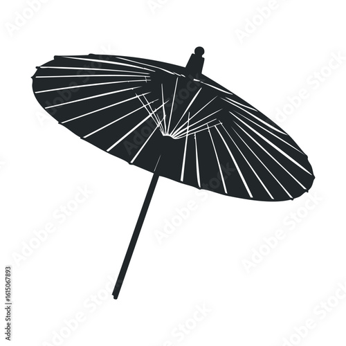 Traditional black asian paper umbrella silhouette illustration