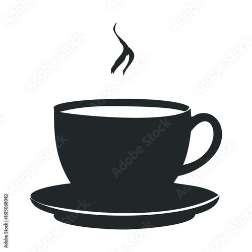 Silhouette of a steaming coffee cup on a saucer