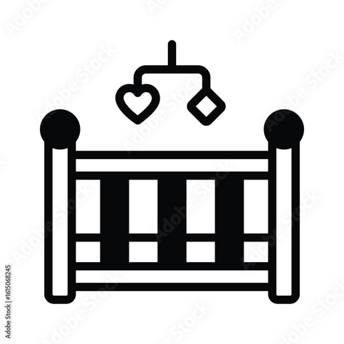Premium glyph icon of wooden cradle with hanging toy
