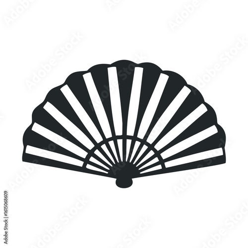 Black and white hand fan silhouette with geometric pattern design