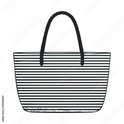 Striped handbag with black and white design and elegant handles