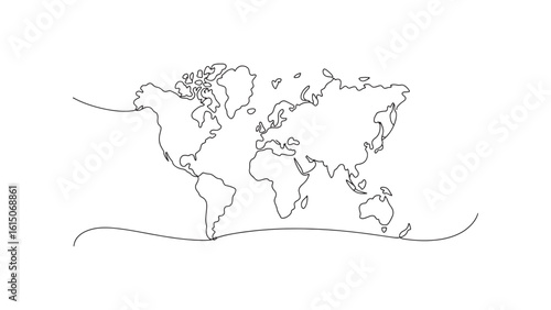 Continuous Line Drawing of World Map Isolated on Transparent Background Vector
