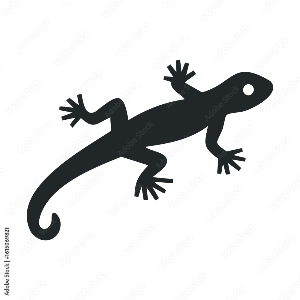 Naklejka premium Black silhouette of gecko lizard with curved tail on white background