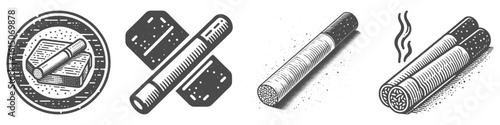 Vintage Hand-Drawn Cigarette Collection Illustration, Smoking Object Engraved Style Vector for T-Shirts and Lifestyle Themes Design