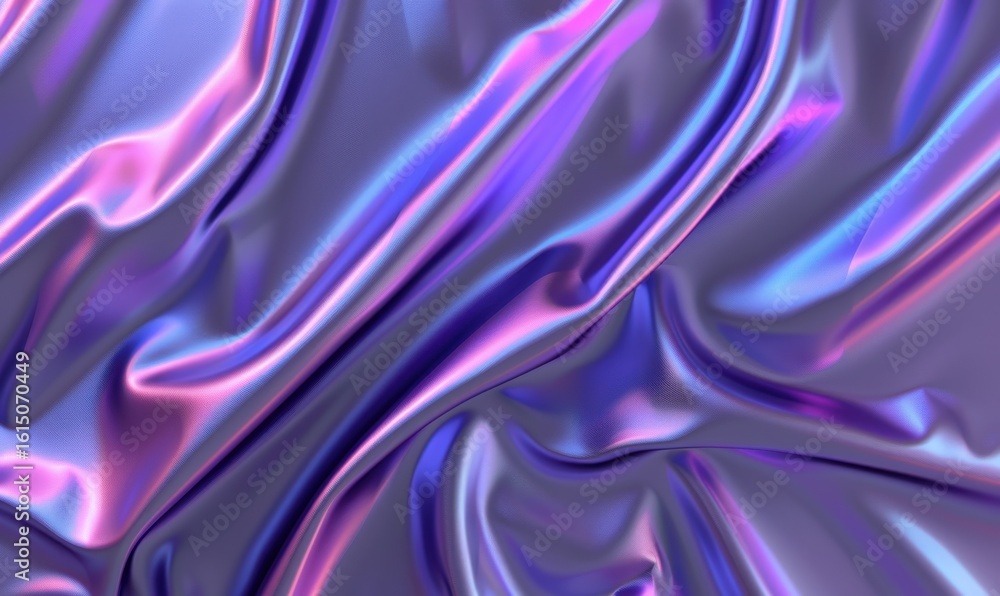 Fototapeta premium Iridescent fabric texture with folds abstract purple pink and blue background