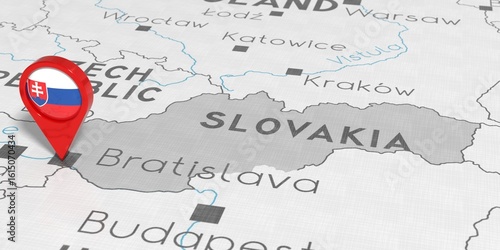 Photography Slovakia, Bratislava - location pin with national flag on political map - 3D ill
