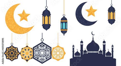 Islamic Celebration Elements Ramadan Eid Mubarak Vector Graphics