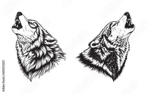 Two howling wolf heads vector illustration