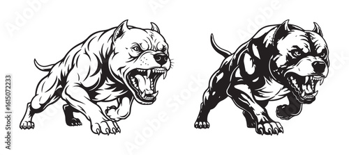 Two aggressive pit bull dog mascots vector illustration
