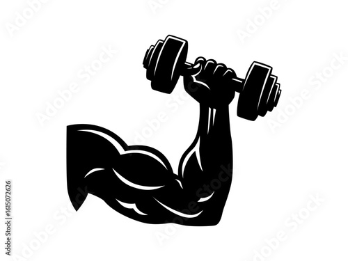 silhouette illustration of a hand with large muscles holding a dumbbell