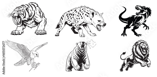 Aggressive wild animal mascots vector set