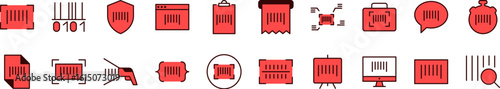Pack of Filled Color Icons of Barcode. Minimalistic Linear Pictogram for Web and Graphic Design, Apps, Banners, Social Network and Cards