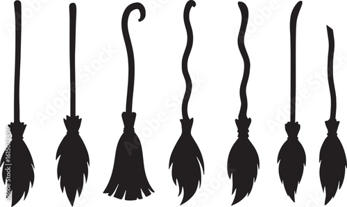 Enchanting Silhouettes A Spooky Collection of Halloween Witch Broomsticks for Festive Decoration and Magical Celebrations