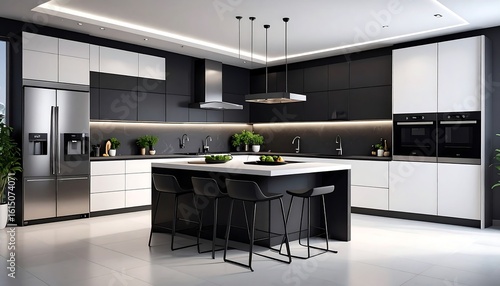 Modern black and white kitchen design