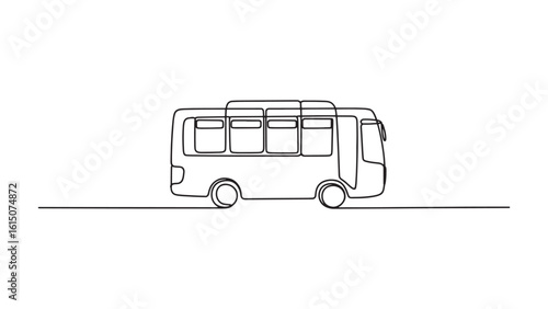 Continuous Line Drawing of a Bus Transportation Vehicle, Urban Commute, and Public Transit