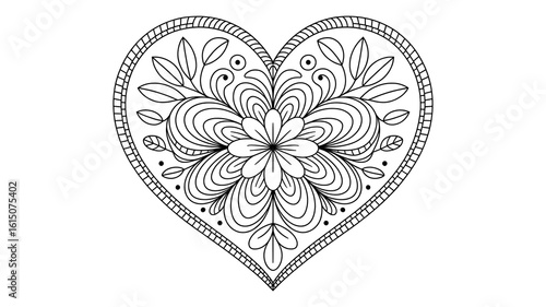 Intricate Heart-Shaped Mandala with Floral Design for Coloring Books