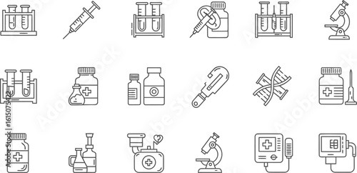 Medical Laboratory Line Icons Set – Science Equipment Vector Clipart