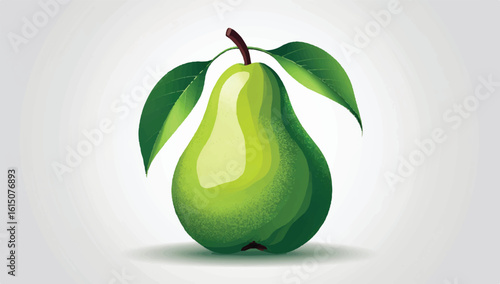 Vibrant illustration of a fresh green pear with glossy texture and lush leaves, perfect for health, nature, or food-related designs.
