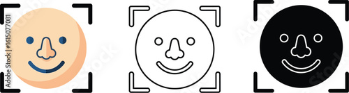 Face recognition technology icon set for security system and biometric identification app design vector