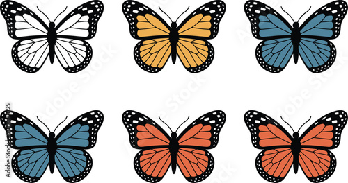 Six Colorful Butterflies Arranged in Two Rows Keywords: butterfly, monarch, insect, nature