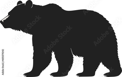  A bold black silhouette of a bear walking, presented against a plain light background.