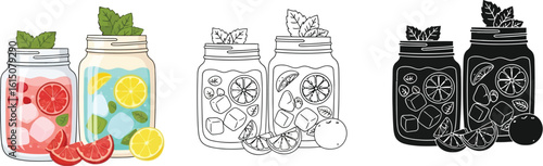 Refreshing summer drinks vector illustration with grapefruit and lemon perfect for menu and design use