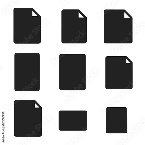 Black Paper Format Icons. Solid, filled icon set of office paper formats: A4, A5, A3, letter, legal, tabloid, executive, B5,