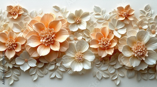 Peach and cream flowers in 3D