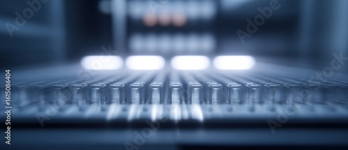 Stem cell vials in cold storage drawer with frost and LED lighting