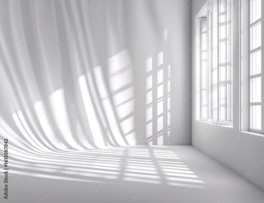 Fototapeta premium White room with flowing drapes and sunlight