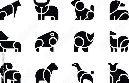 Geometric Silhouette Animal Icons Set animals