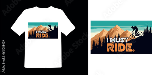 Extreme Mountain Biking Flat Vector Art for T-Shirt with Bold Typography