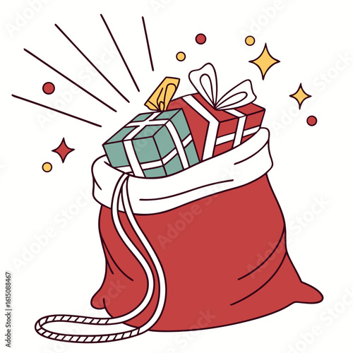 Vector art of santas sack full of christmas gifts isolated on white background