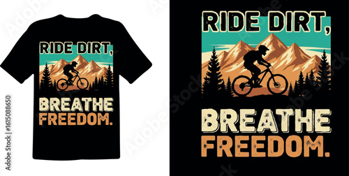 Dynamic Trail Biker Illustration with Earthy Tones and Teal Sky Background