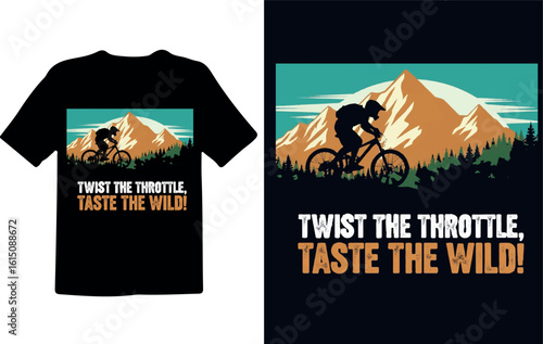 Bold MTB Adventure T-Shirt Design with Typography and Flying Biker Silhouette
